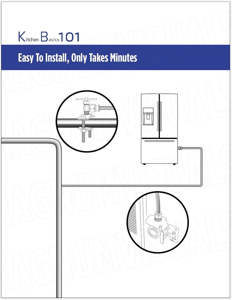 Kitchen Basics 101 Refrigerator Water Line Kit for All Fridges, Freezers, Humidifier Installation Kit, 1/4” x 25’ Poly Tubing, Saddle Piercing Needle Valve w Compression Fittings & Adapters - Image 3